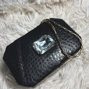RARE‎ Inge Christopher Snake Skin clutch purse Swarovski Central Crystal MINT